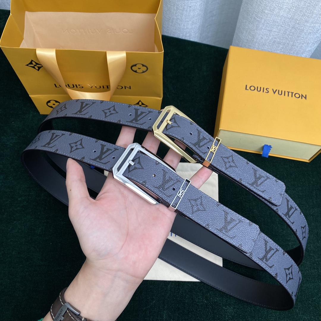 Louis Vuitton Belts Men Calfskin Canvas Cowhide