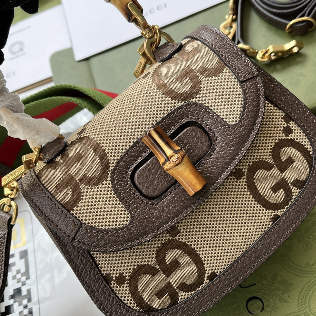 Gucci Bamboo 1947 Beige Brown GG canvas top handle everyday