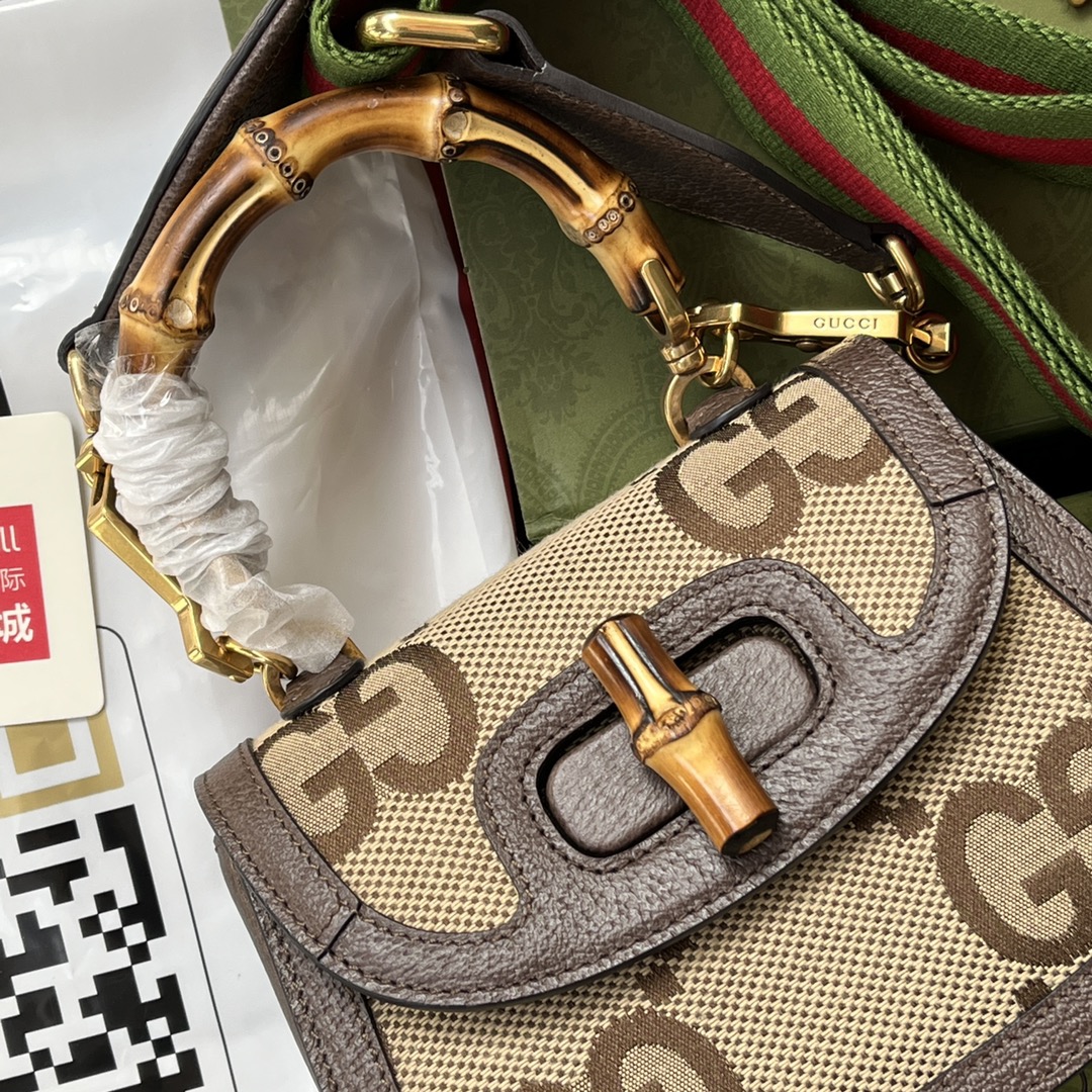 Gucci Bamboo 1947 Beige Brown GG canvas top handle everyday