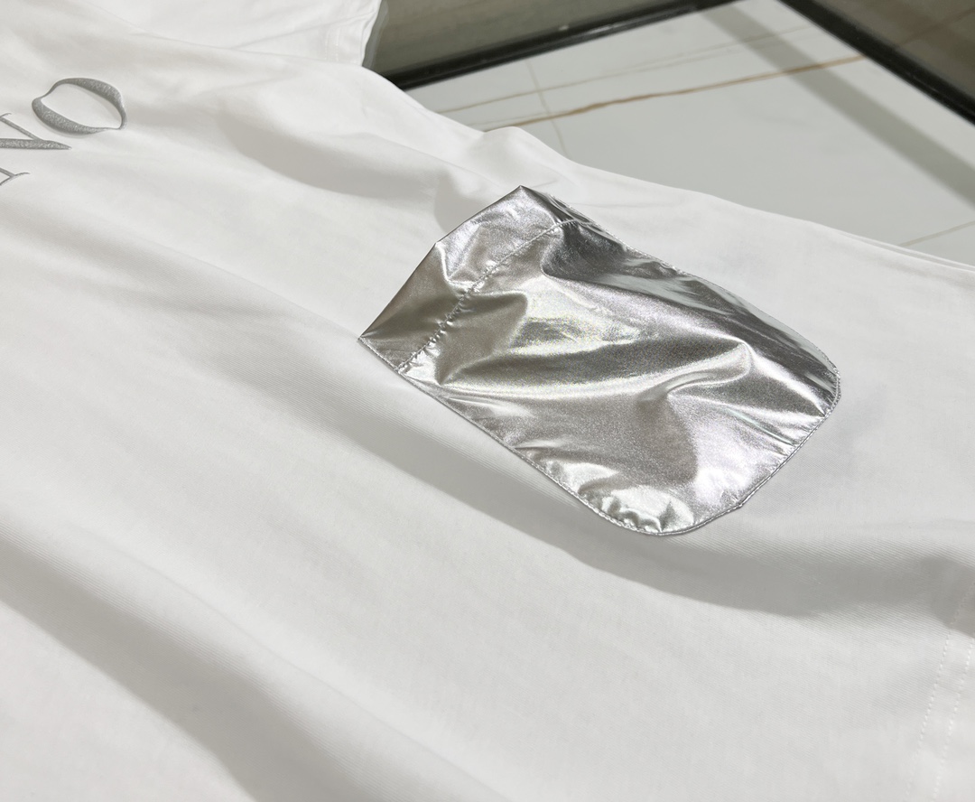 VLN华伦2022春夏新款男装男士白色圆领短袖t恤银色口袋