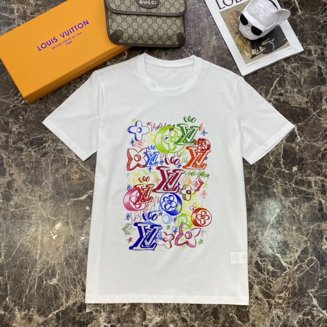 Top Quality Designer Replica
 Louis Vuitton Clothing T-Shirt Outlet Sale Store
 Black White Spring/Summer Collection Fashion Short Sleeve