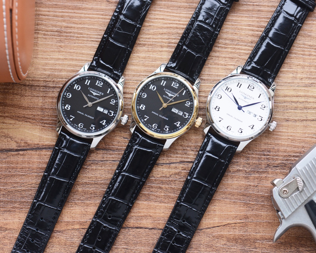 品牌：浪琴 Longines 三针双历新品 类型：精品男士腕表 表带：真牛皮/316精钢表带 机芯：高端全自动机械机芯 镜面：矿物质强化玻璃更高清 品味高雅 浩瀚大气 匠心独运 腕间瑰宝 尺寸：直径41mm厚12mm热卖上市欢迎转载