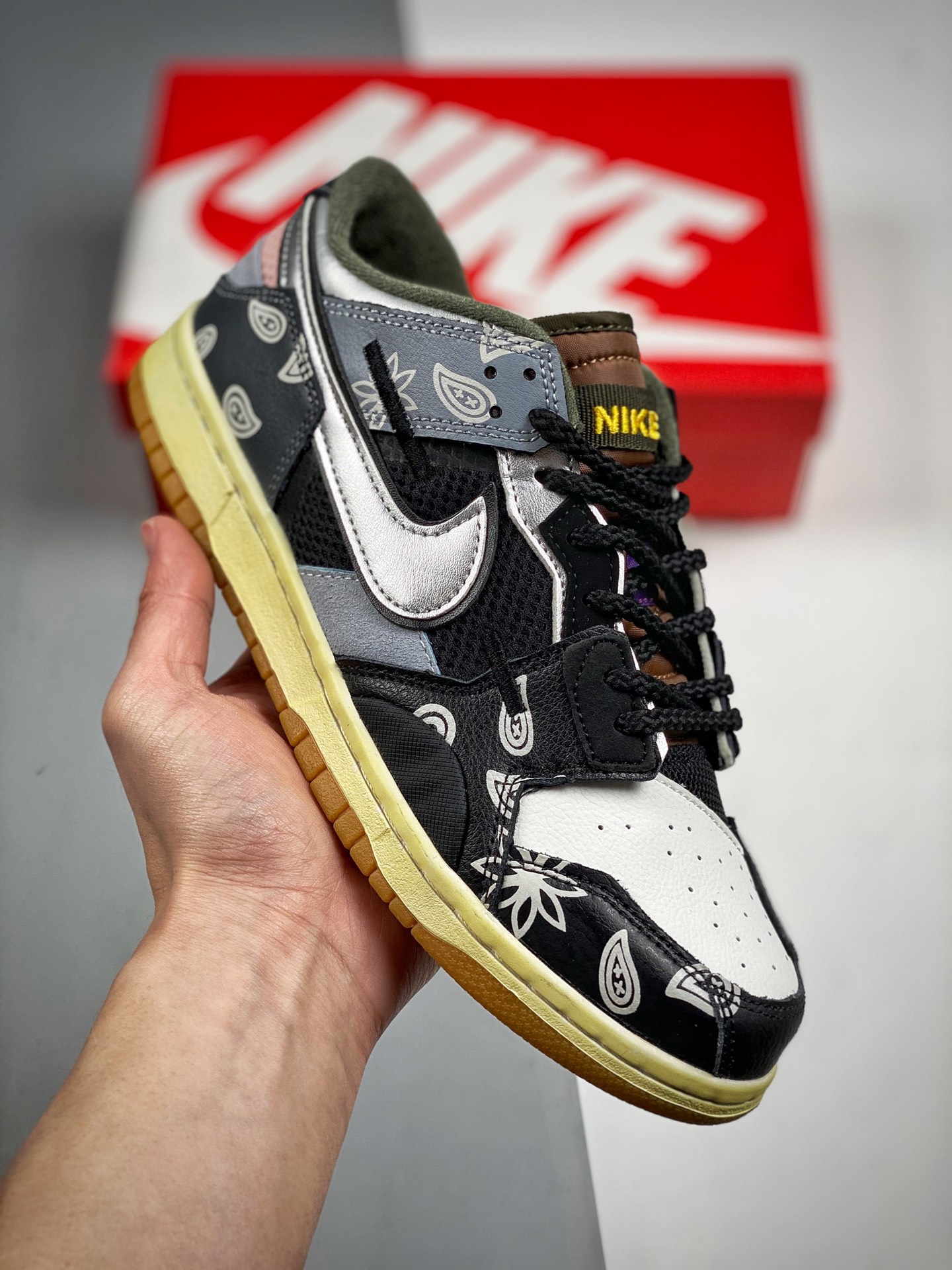 Nike Dunk Low Scrap "Paisley" tema personalizado Vibe, compuesto envejecido, empalmado, monstruo de costura, zapatilla …