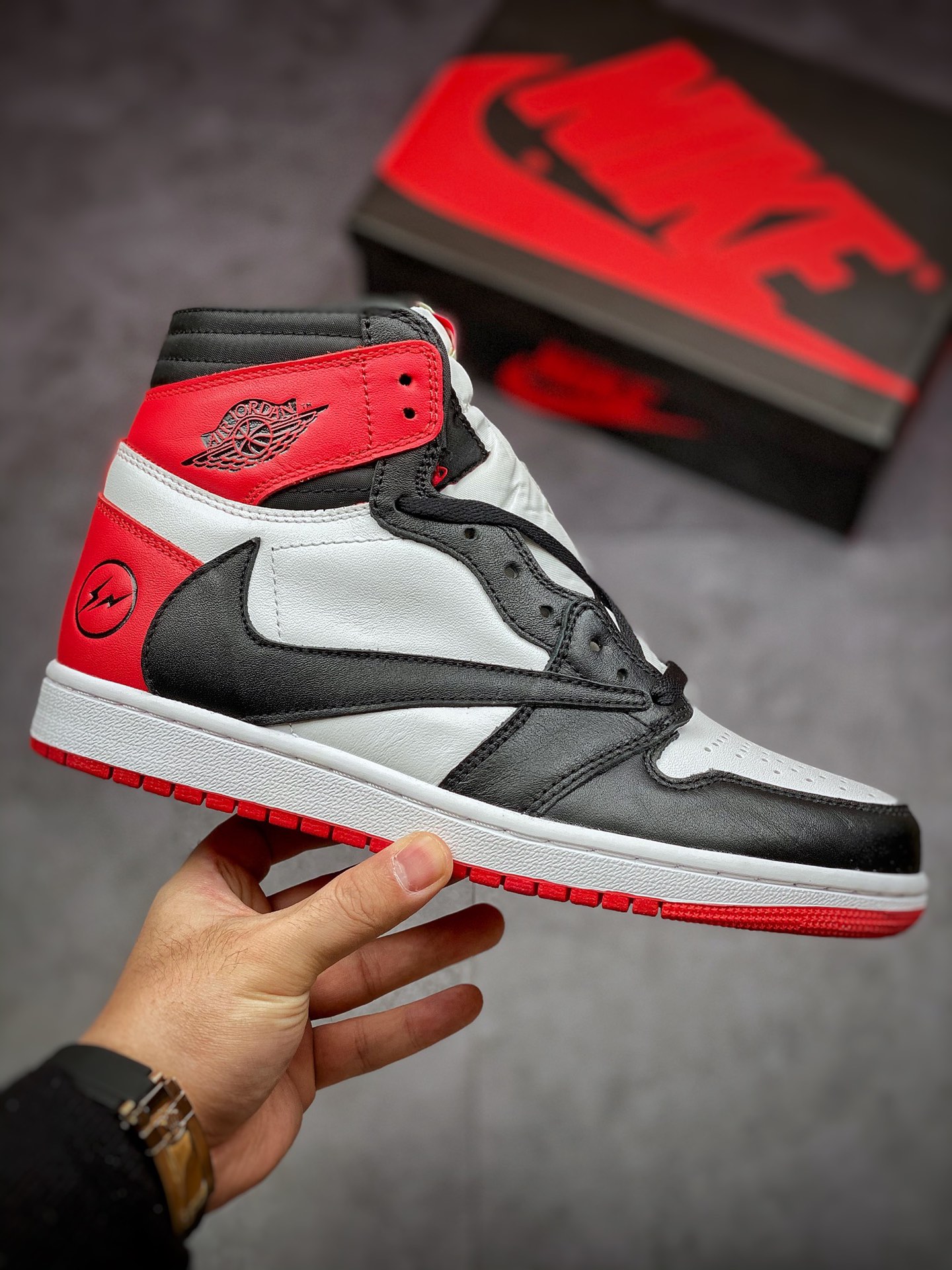 300 Fragment Design x Travis Scott x Nike Air Jordan 1 High OG SP”White/Red/Black” AJ1 DH3227-600