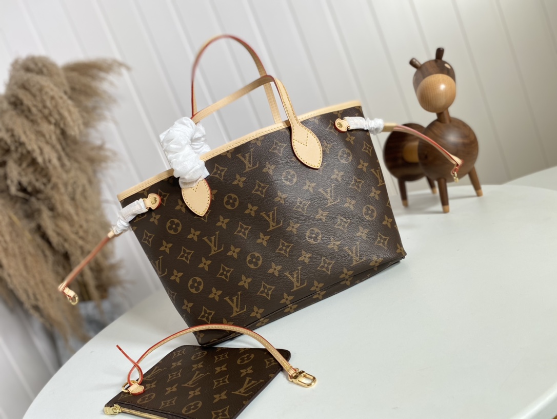 Louis Vuitton LV Neverfull Bags Handbags Apricot Color Damier Ebene Canvas M41245