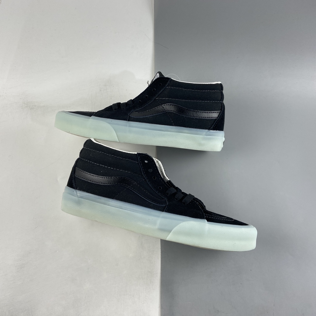 Vans Sk8-Mid official new cool transparent glass glue black Zhongbang board shoes VN0A3WM3ABC