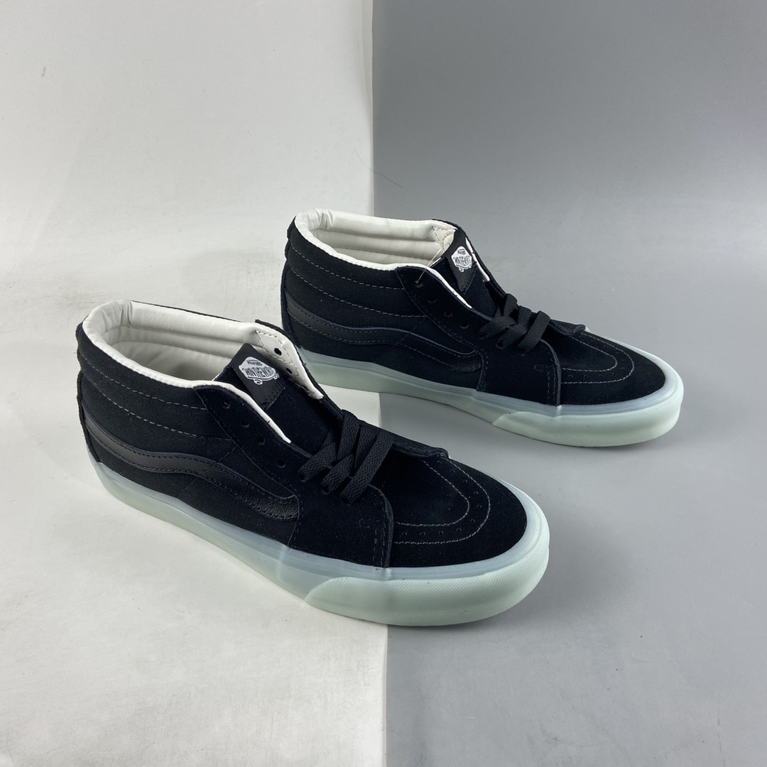 Vans Sk8-Mid official new cool transparent glass glue black Zhongbang board shoes VN0A3WM3ABC