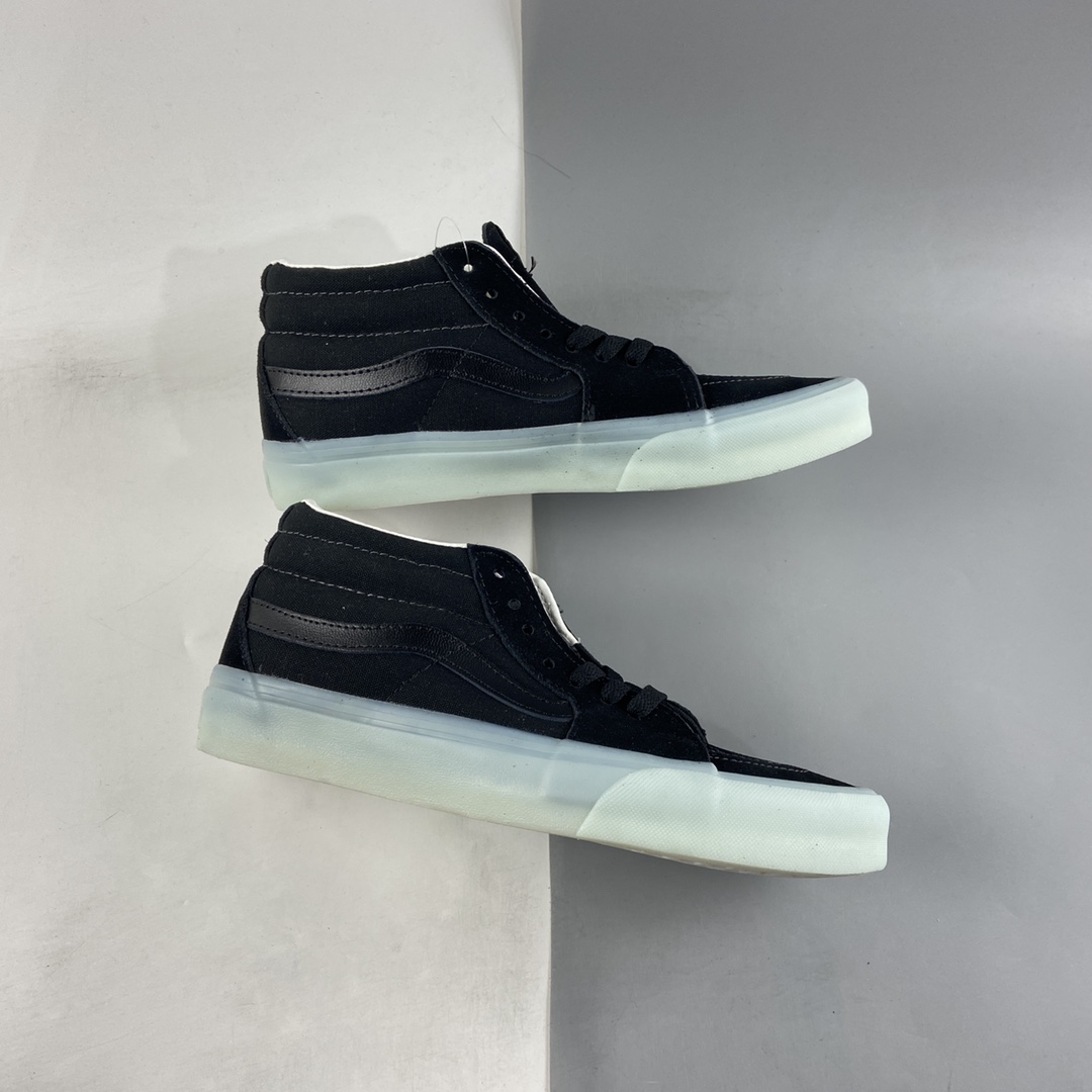 Vans Sk8-Mid official new cool transparent glass glue black Zhongbang board shoes VN0A3WM3ABC