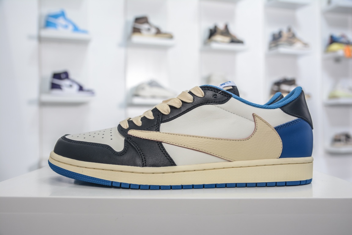 结算 G0 Dt纯原 Fragment x TS x Air Jordan 1 Low 三方联名倒钩 AJ1低帮 藤原浩闪电TS 白蓝