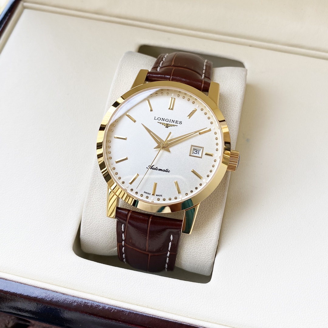 ，  白壳，玫金壳。全新升级 经典热卖浪琴  Longines  男士腕表 西铁城机械机芯 蓝宝石玻璃 316L精钢表壳 真皮表带 时尚风格 商务休闲 尺寸:直径40mm 厚度12mm