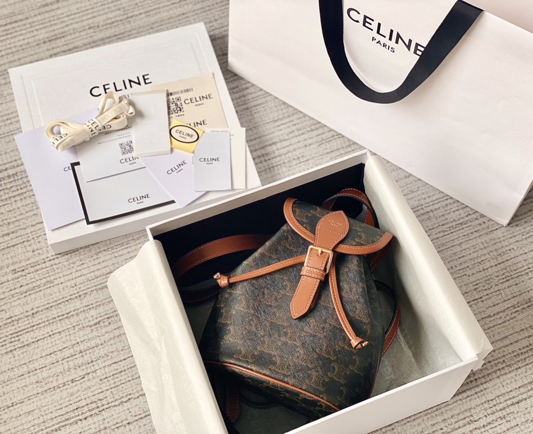 CELINE 22早春款凯旋门帆布印花双肩包 197662