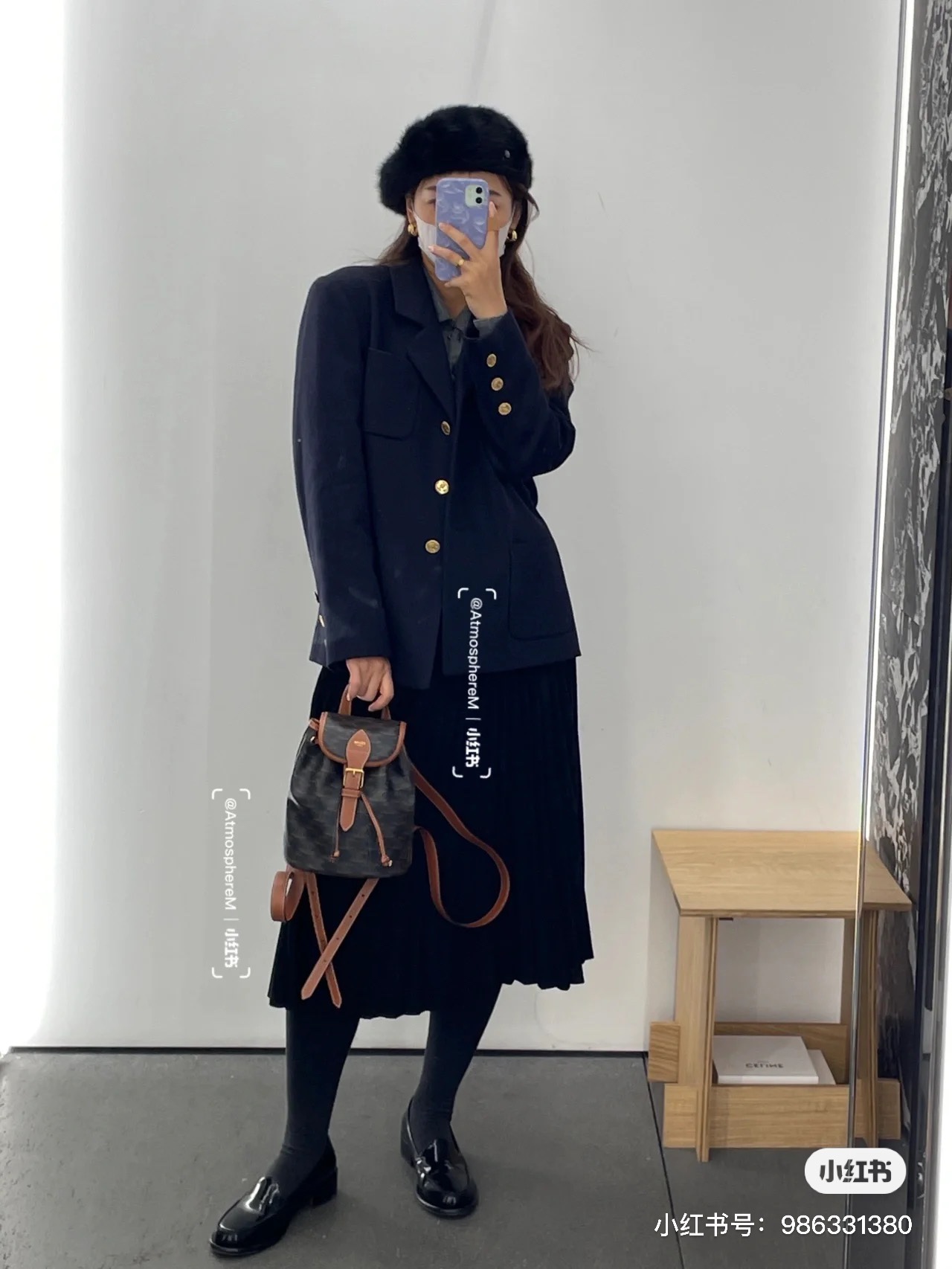 CELINE 22早春款凯旋门帆布印花双肩包 197662