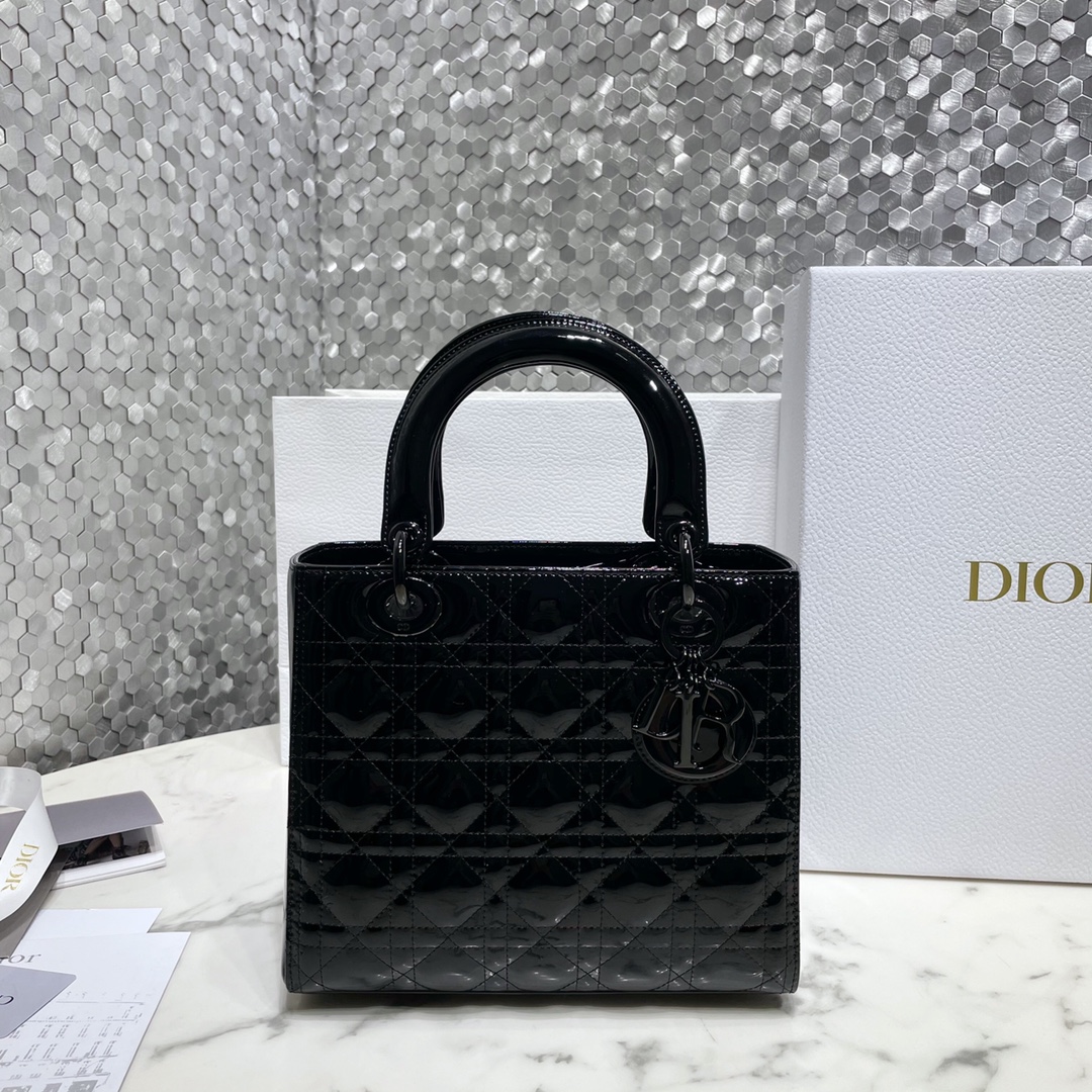 Dior Bags Handbags Black Sewing Cowhide Patent Leather Lady