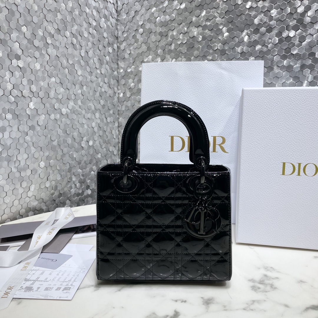 Dior Shop
 Bags Handbags Black Sewing Cowhide Patent Leather Lady