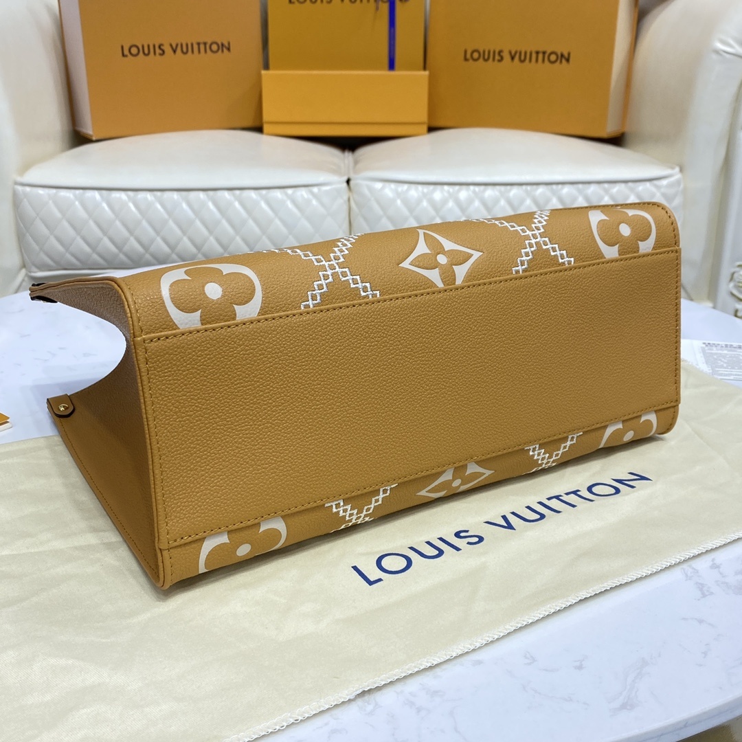 顶级原单M46015杏色46016白色本款Onthego中号手袋取材MonogramEmpreinte皮