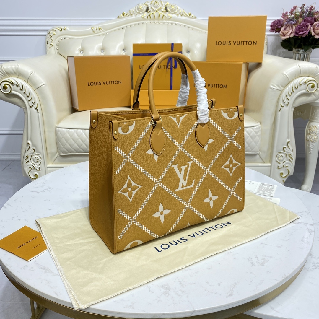 顶级原单M46015杏色46016白色本款Onthego中号手袋取材MonogramEmpreinte皮
