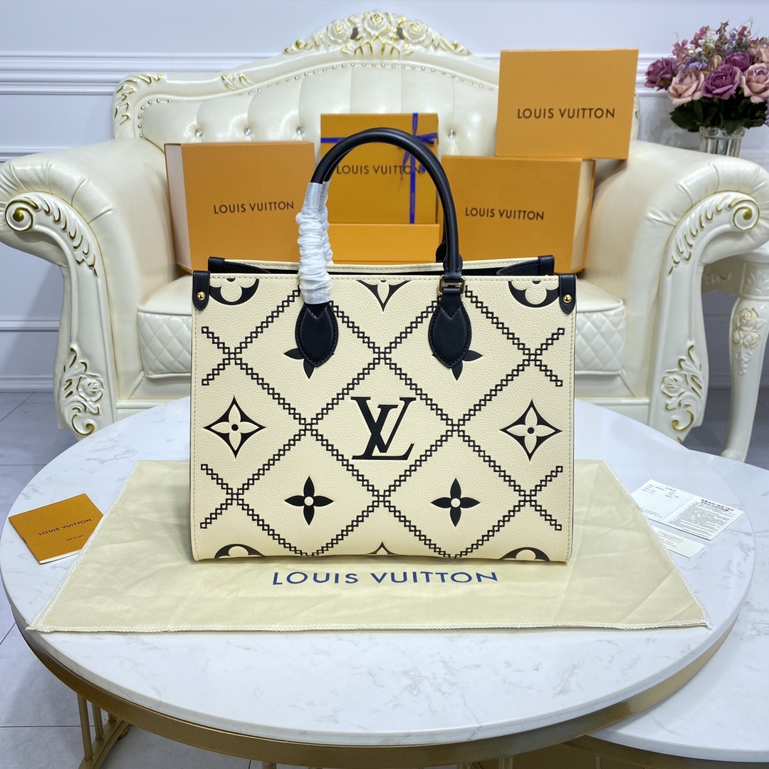 顶级原单M46015杏色46016白色本款Onthego中号手袋取材MonogramEmpreinte皮