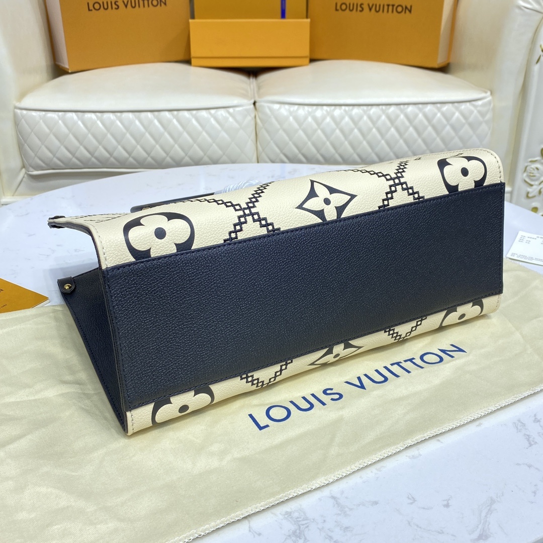 顶级原单M46015杏色46016白色本款Onthego中号手袋取材MonogramEmpreinte皮