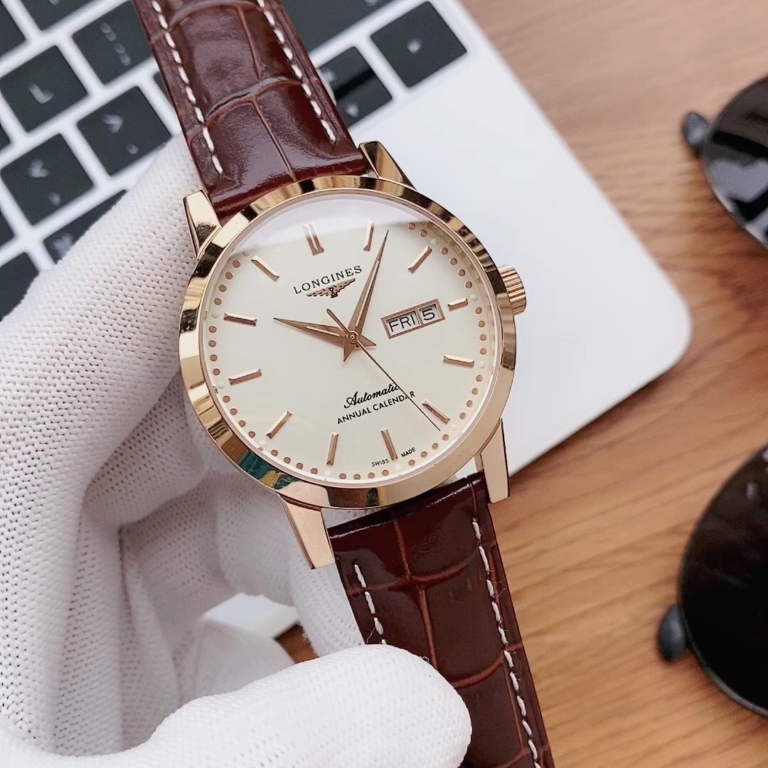 Longines Montre Automatique Tradition avec Bracelet en Cuir Marron, 40 mm