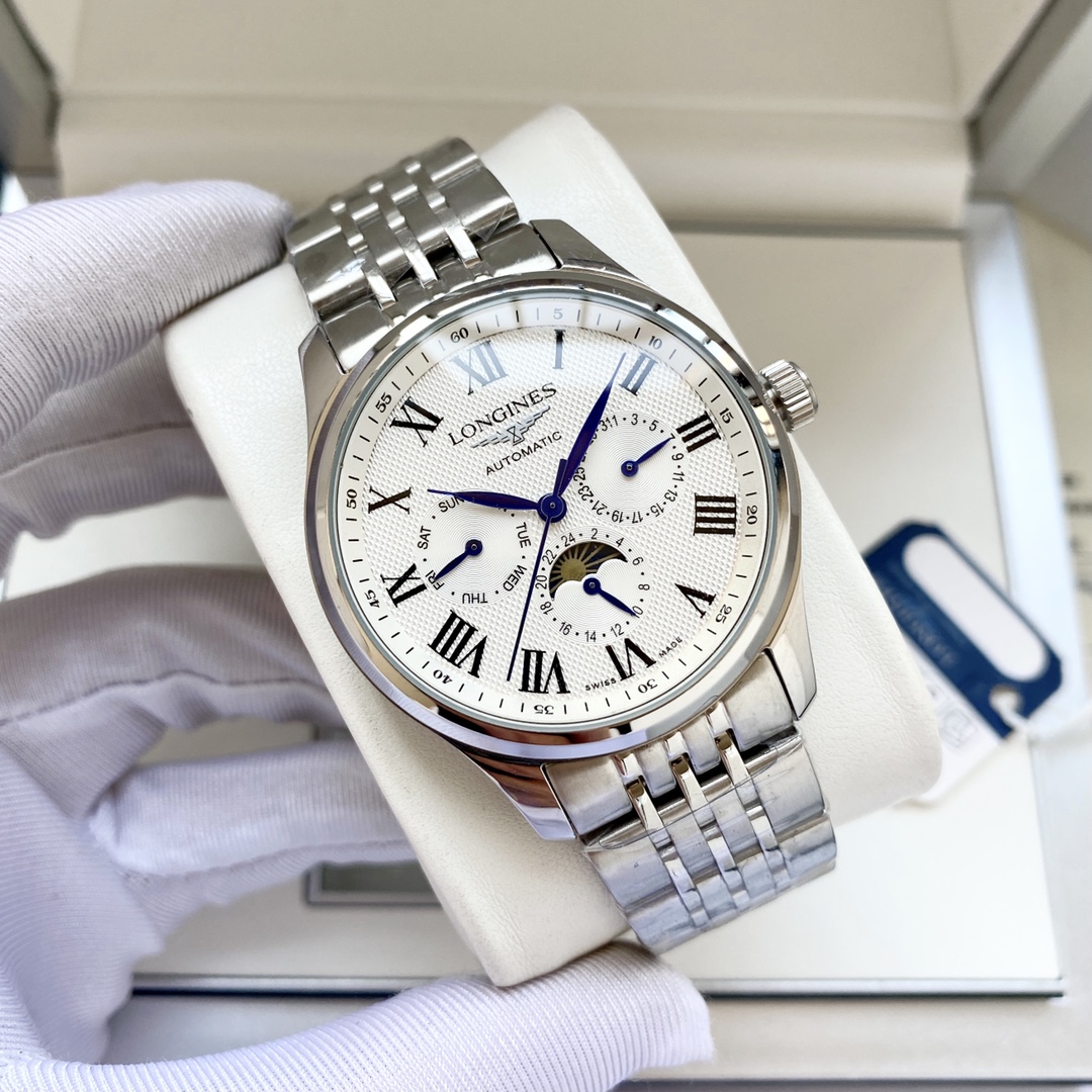 经典升级 优雅气质浪琴  Longines  男士腕表 全自动机械机芯 矿物强化玻璃 316L精钢表壳 精钢表带 时尚风格 商务休闲 尺寸:直径40mm 厚度12mm