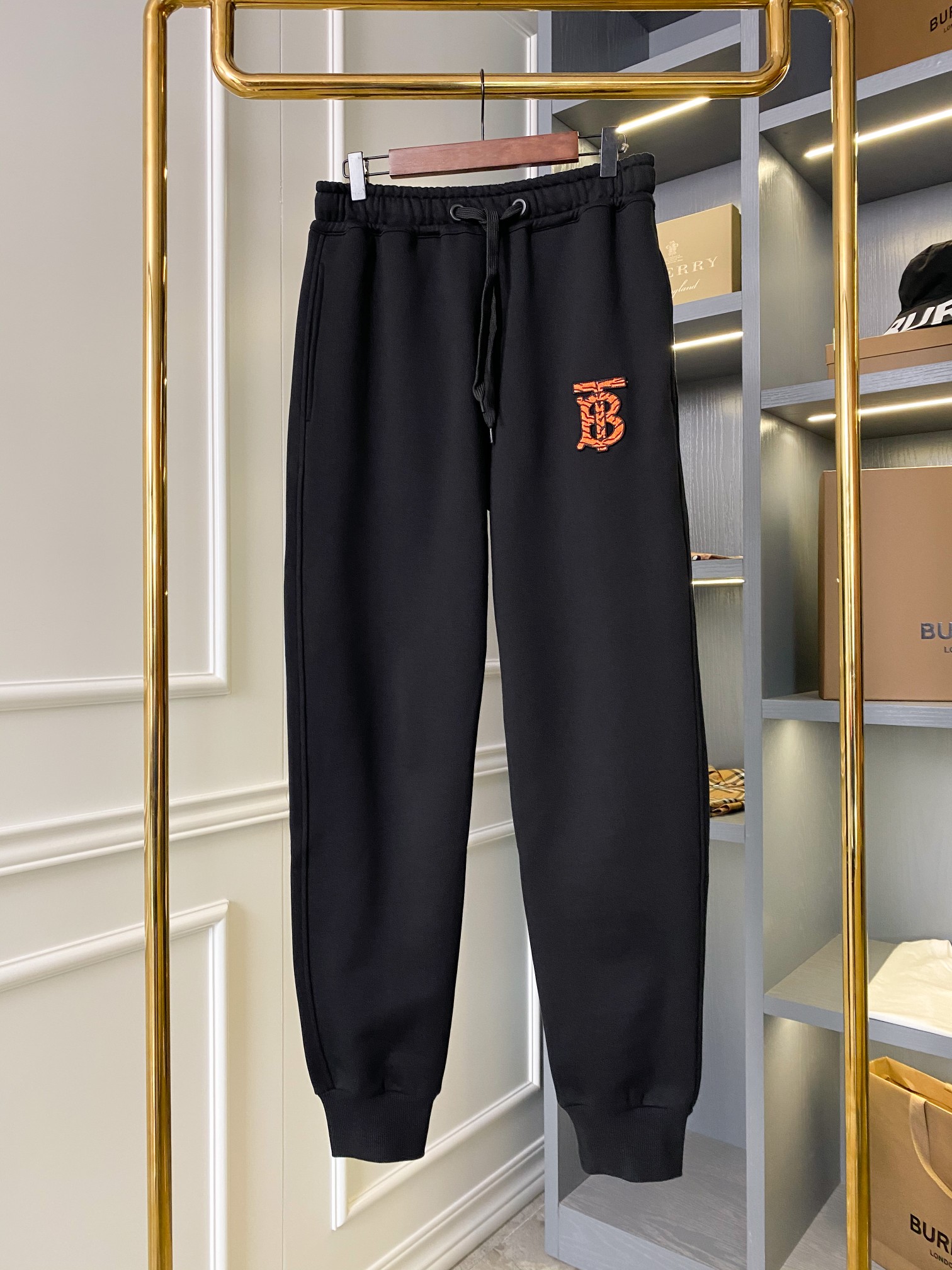 Burberry Men's Black Cotton TB Logo Jogger Pants - Stylish & Comfortable