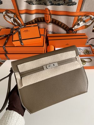 Buy Sell Hermes Kelly Handbags Clutches & Pouch Bags Crossbody & Shoulder Bags Elephant Grey Sewing Unisex Epsom