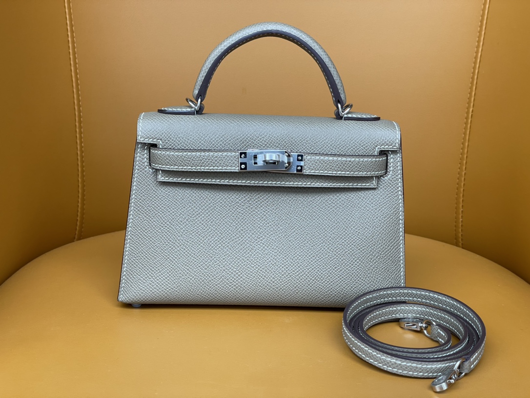 Hermes Kelly Handbags Crossbody & Shoulder Bags High Quality
 Elephant Grey Silver Hardware Epsom Mini