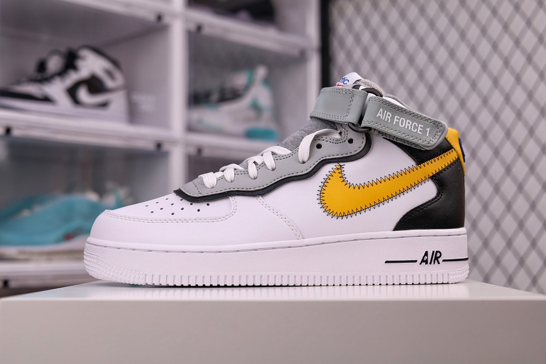 H0 正确版本 Air Force 1 ’07 Mid 白灰黄缝线原楦头原纸板 纯正空军版型专注外贸渠道 全掌内置蜂窝气垫 原盒配件 原厂中底钢印、拉帮完美
