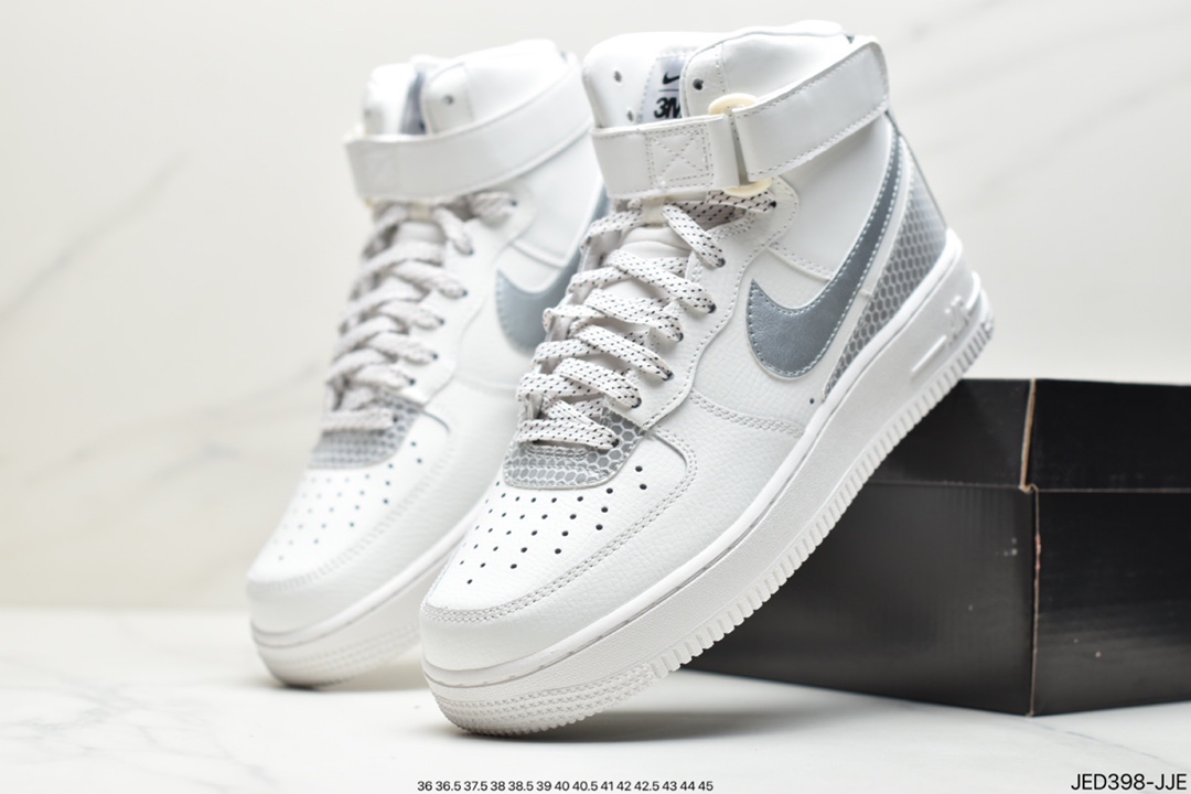 150 公司级耐克Nike Air Force 1 High’07 LV8 3M反光银白 空军一号休闲板鞋CU4159-100