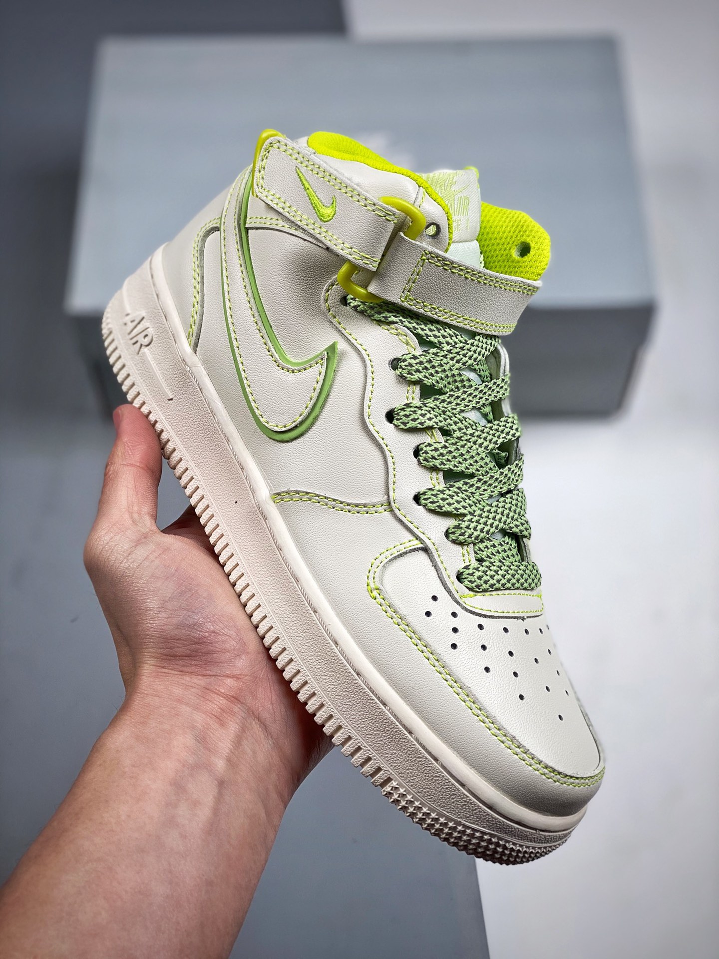 Nike Air Force 1 Mid verde fluorescente, cielo estrellado, horma y plantilla originales, crea la silueta auténtica de A…