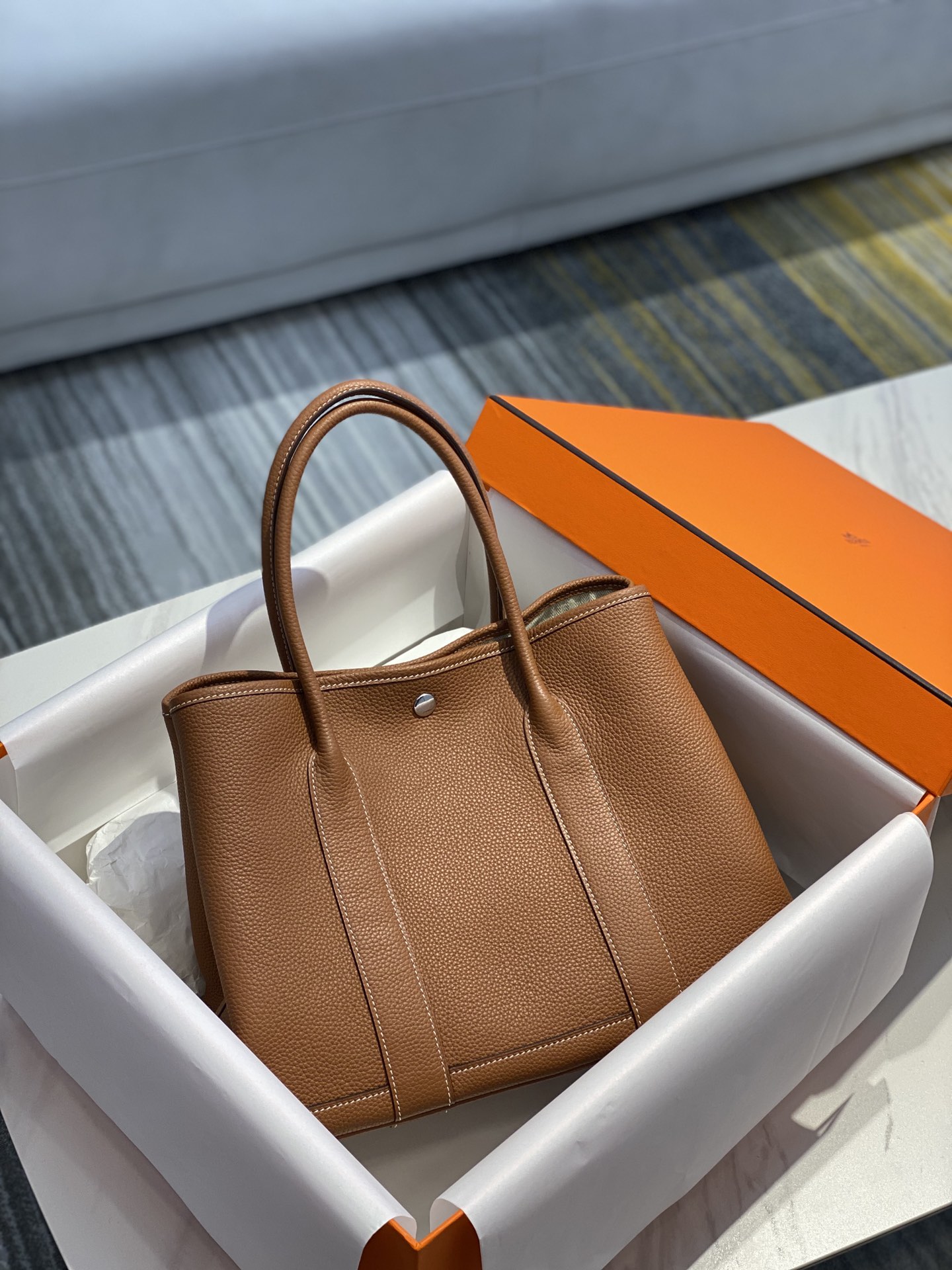 Hermès Garden Party 36 CM Gold Brown Tote Bag with Snap Closure 1 i1642067370 1199 0