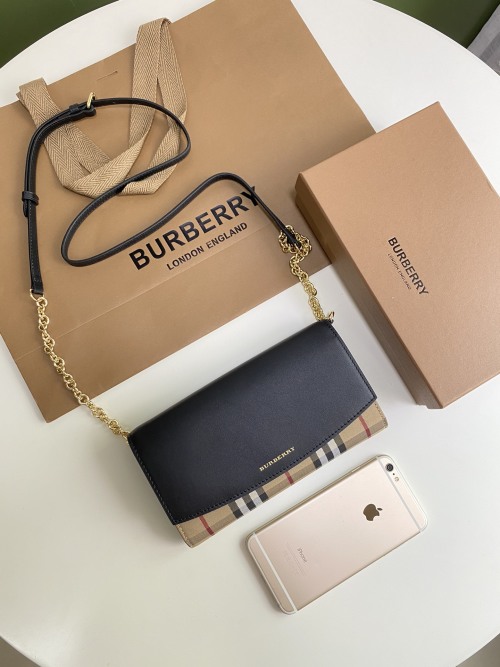 Burberry House Check Leather Wallet on Chain Bag - Black/Archive Beige 1 Burberry House Check Leather Wallet on Chain Bag - Black/Archive Beige