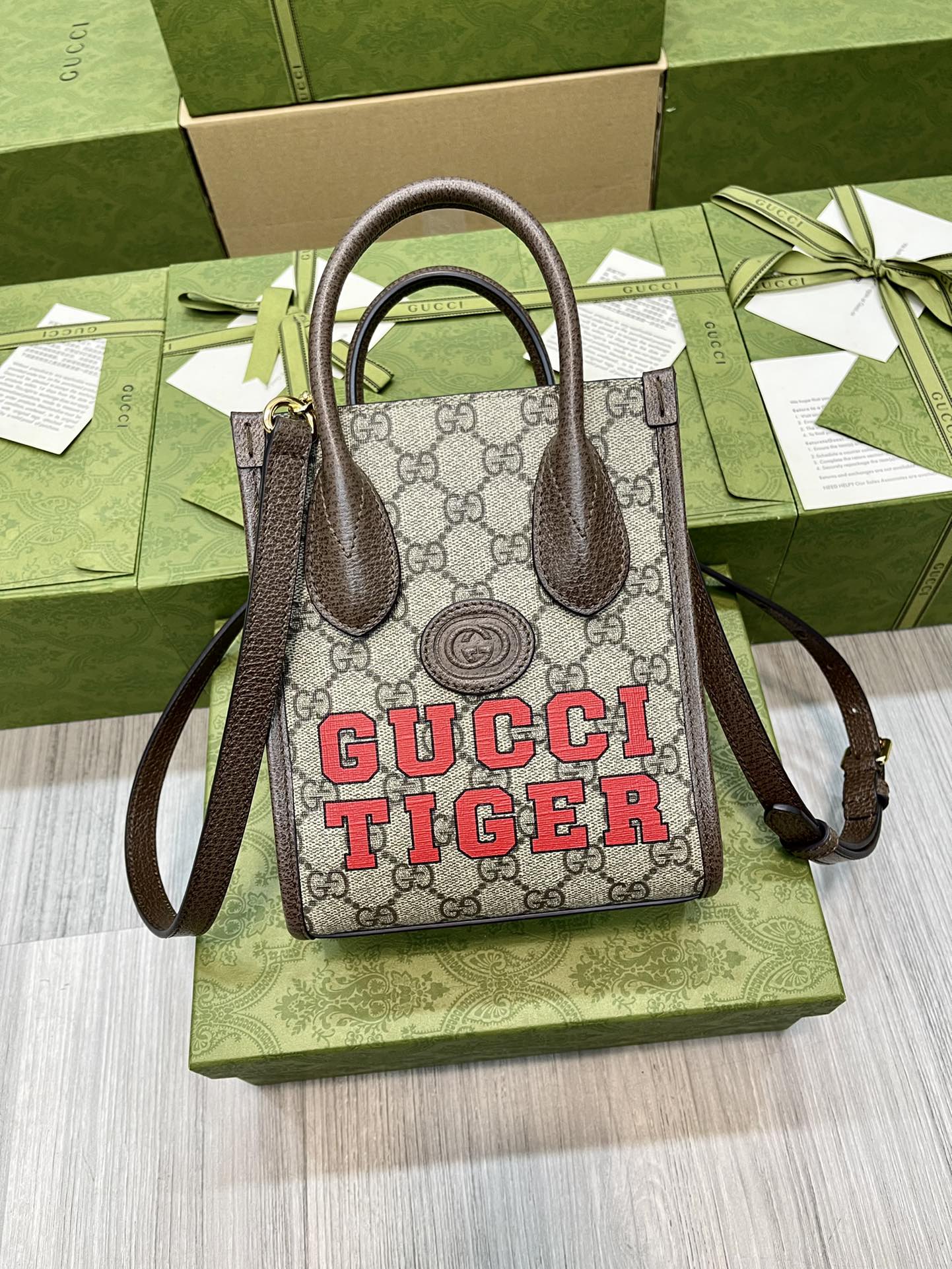 GUCCI Tiger Print Canvas Mini Tote Bag