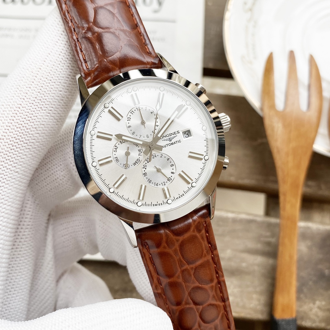 皮带 钢带 白金同价 浪琴  Longines  精品男士腕表表多功能设计，尊贵大气，绅士风范，卓越品质，热卖全城。采用全自动机械机芯，顶级316精钢表壳表带，矿物质超强镜面，直径41mm