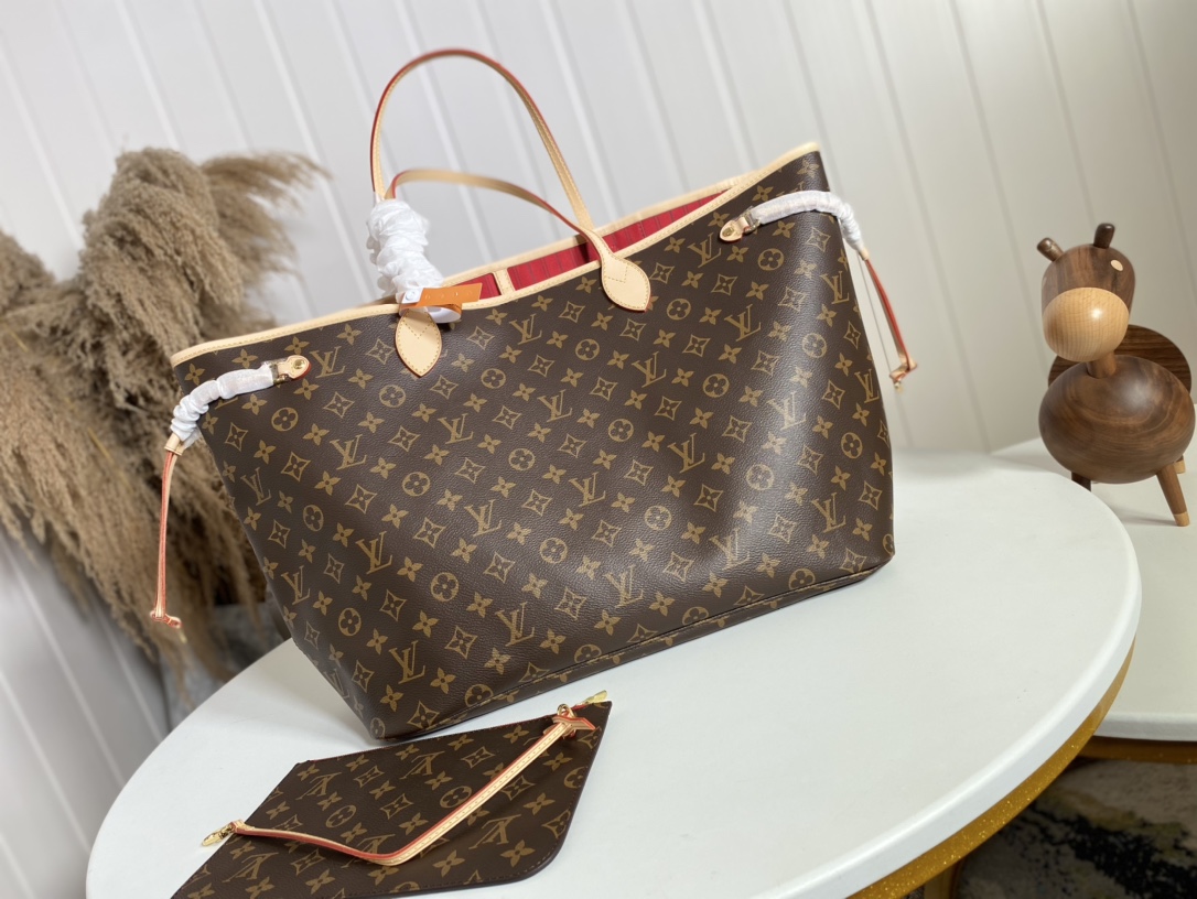 Louis Vuitton LV Neverfull Bags Handbags Apricot Color Red White Damier Azur Canvas Fashion M41179