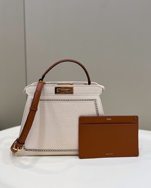 Fendi Peekaboo AAAAA+
 Bags Handbags Beige White Openwork Lace Linen