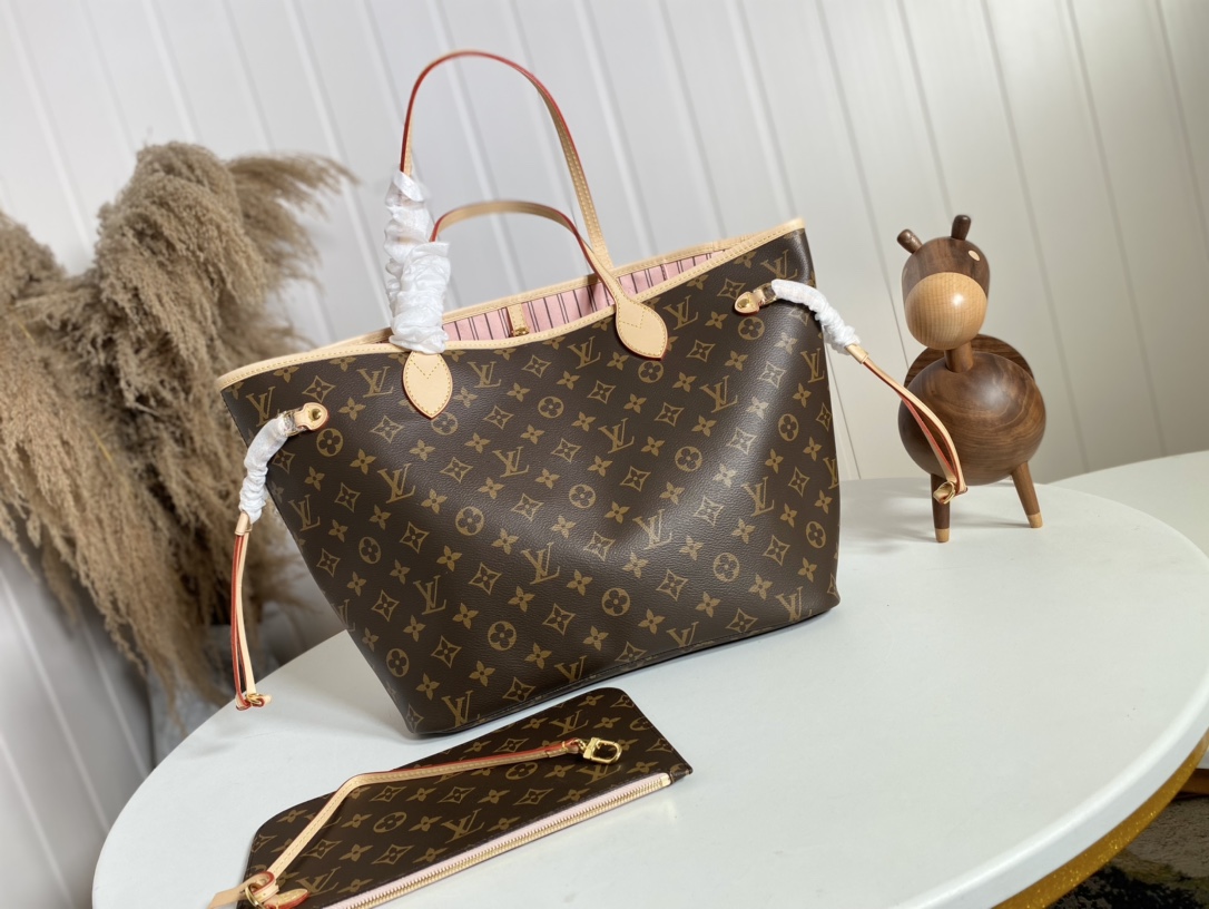 Louis Vuitton LV Neverfull Bags Handbags Apricot Color Pink Red Canvas Fabric Vintage M50366