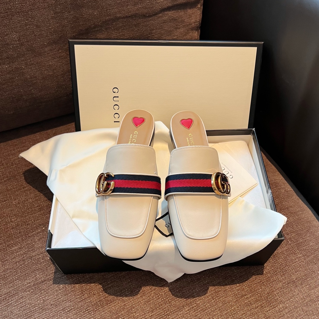 Gucci Shoes Mules Gold Hardware Calfskin Cowhide Genuine Leather Spring/Summer Collection