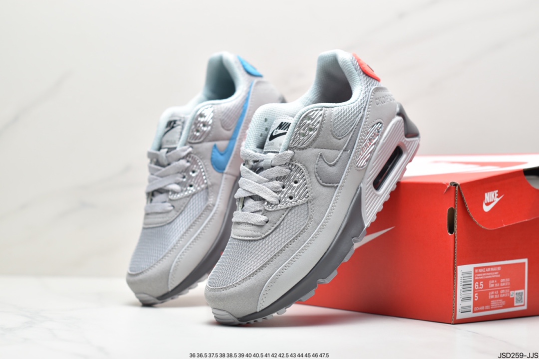 200 公司级耐克Air Max 90 红蓝鸳鸯 灰麂皮 经典复古小气垫缓震跑鞋DC4466