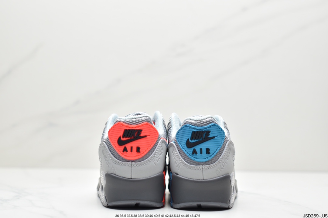200 公司级耐克Air Max 90 红蓝鸳鸯 灰麂皮 经典复古小气垫缓震跑鞋DC4466