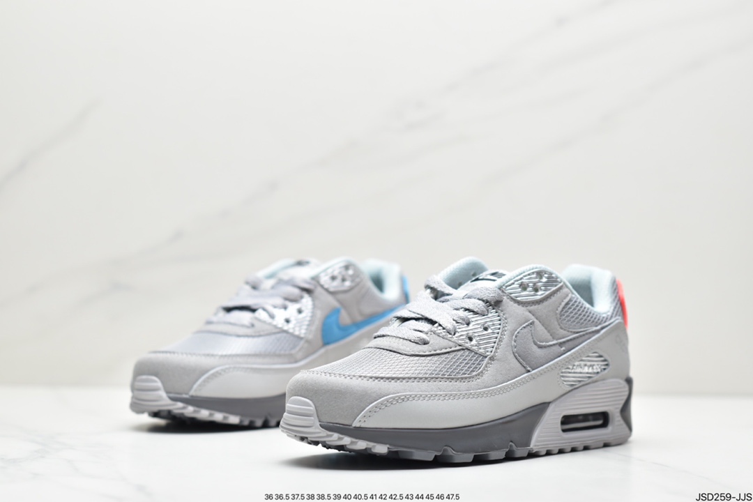 200 公司级耐克Air Max 90 红蓝鸳鸯 灰麂皮 经典复古小气垫缓震跑鞋DC4466