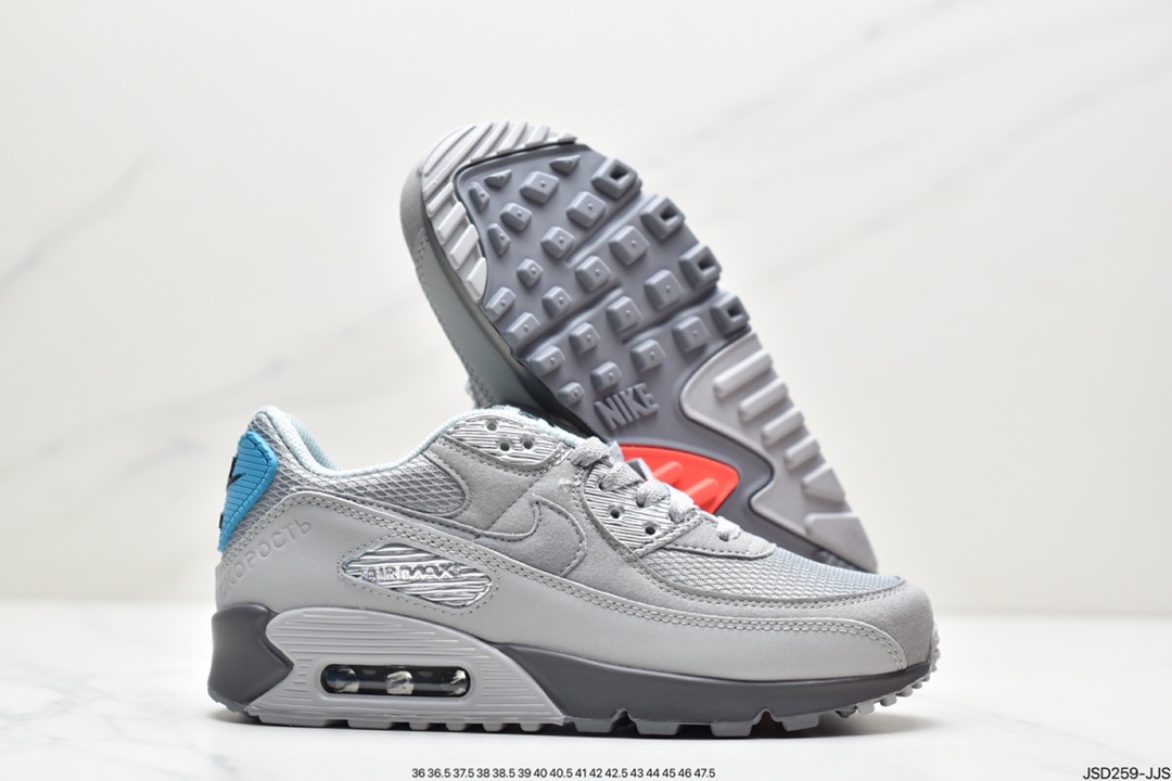 200 公司级耐克Air Max 90 红蓝鸳鸯 灰麂皮 经典复古小气垫缓震跑鞋DC4466