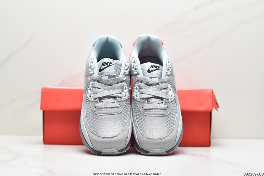 200 公司级耐克Air Max 90 红蓝鸳鸯 灰麂皮 经典复古小气垫缓震跑鞋DC4466