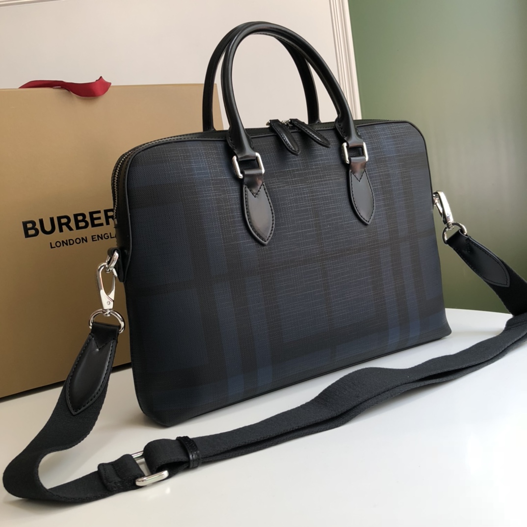 Burberry Briefcase Blue Plaid 37 x 5 x 27cm business