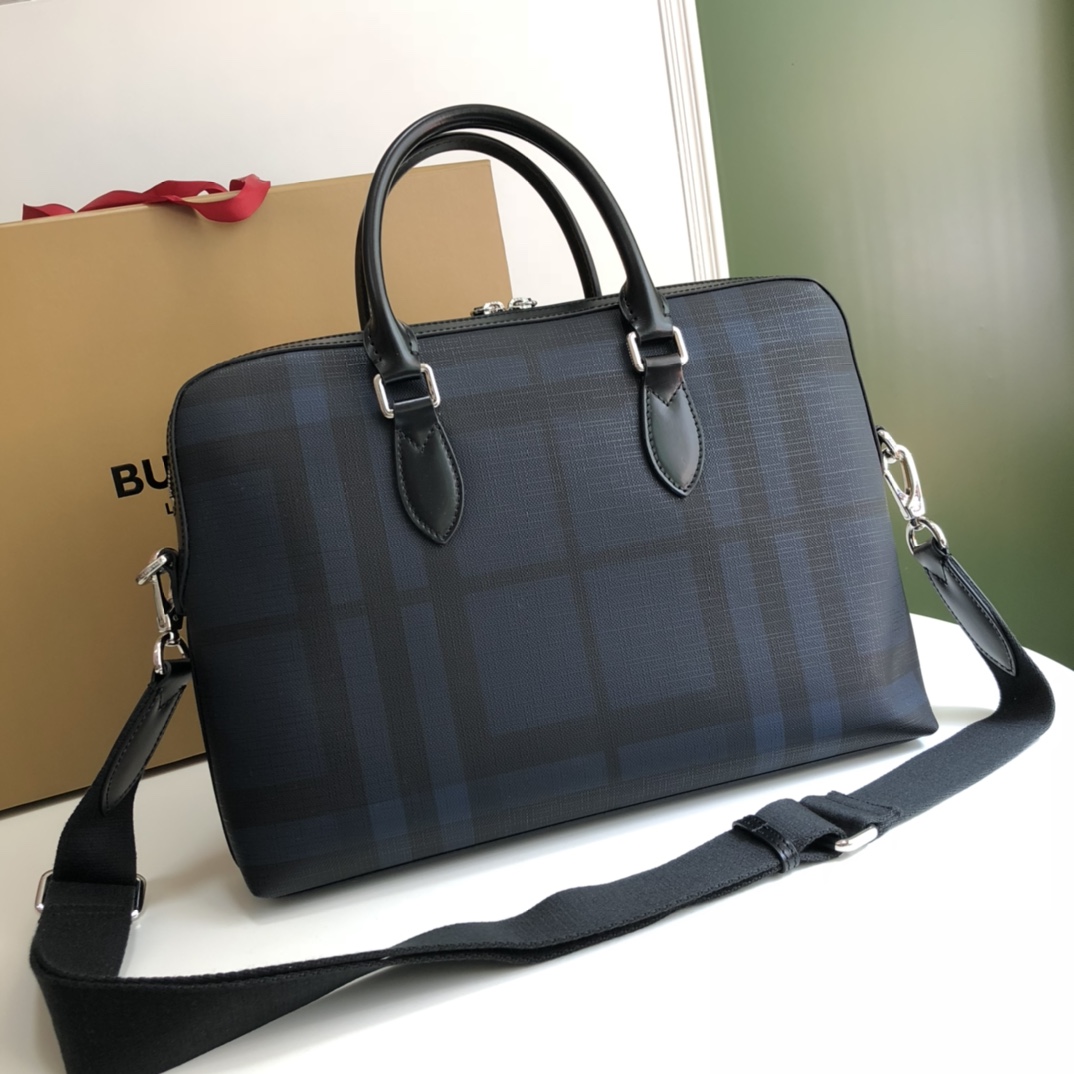 Burberry Briefcase Blue Plaid 37 x 5 x 27cm business