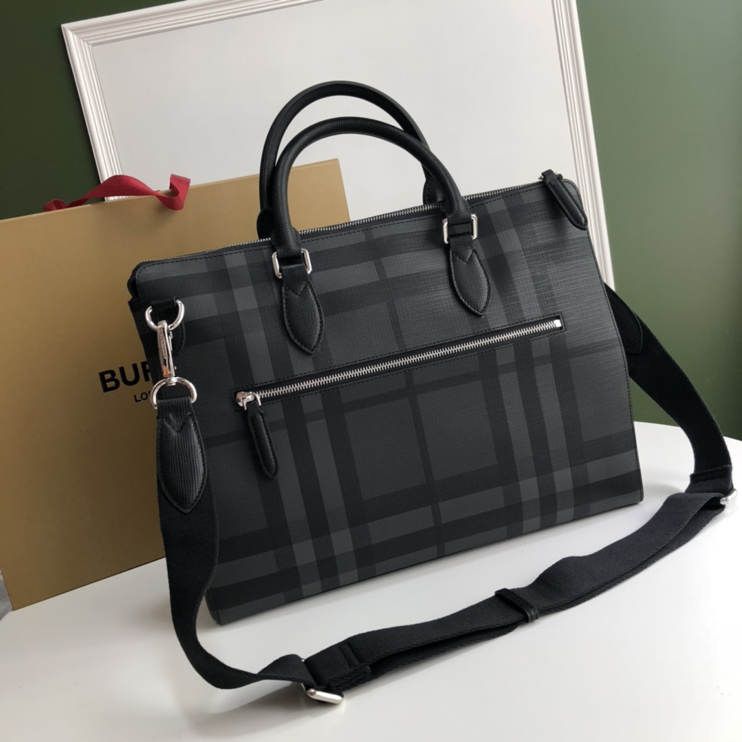 Burberry Briefcase Smoked Check Black Grey small business