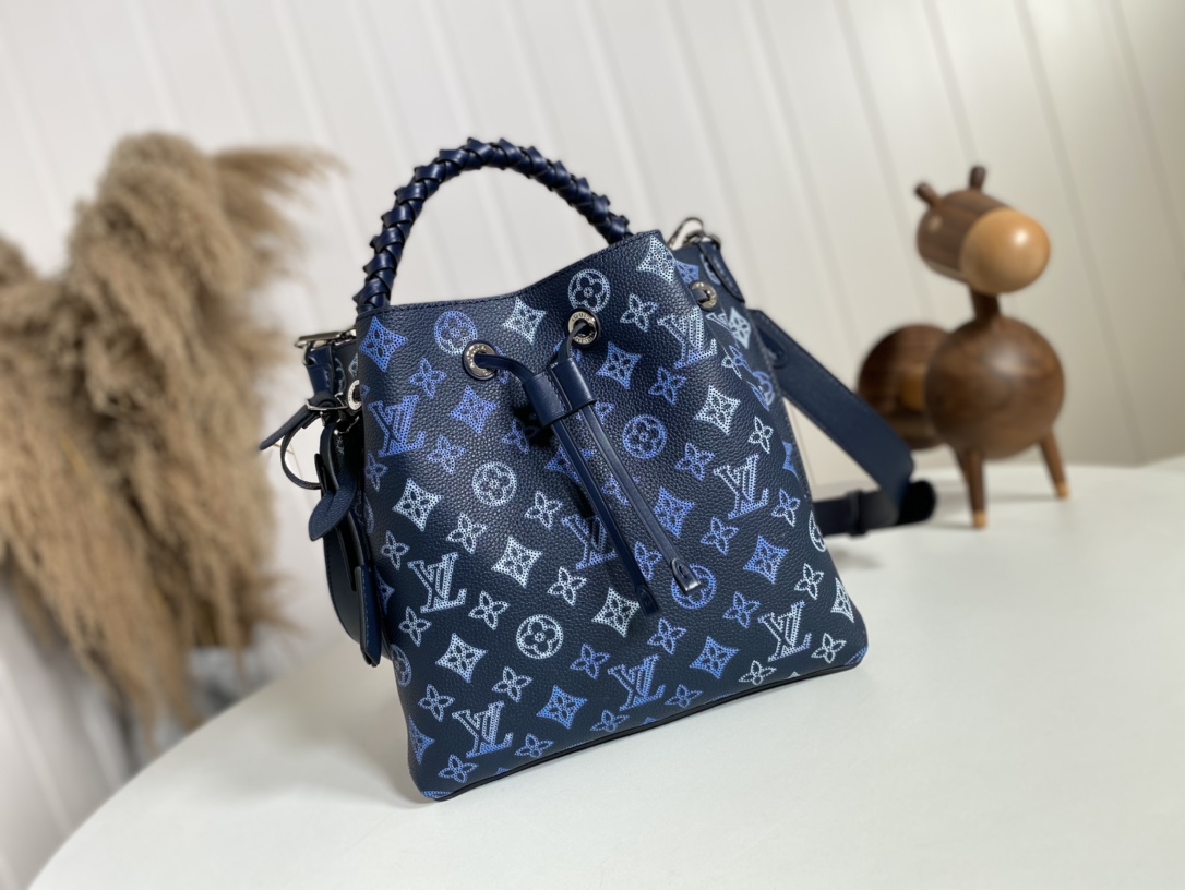 Louis Vuitton LV Muria Tote Bags Blue Dark Weave Cowhide M59554