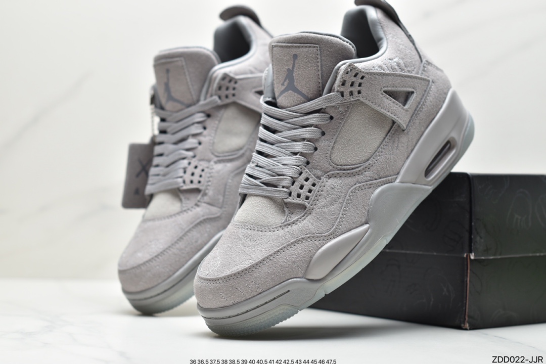230 公司级 耐克Kaws x Air Jordan 4 AJ4乔4 限量联名 灰麂皮 男女子文化篮球鞋 930155-003