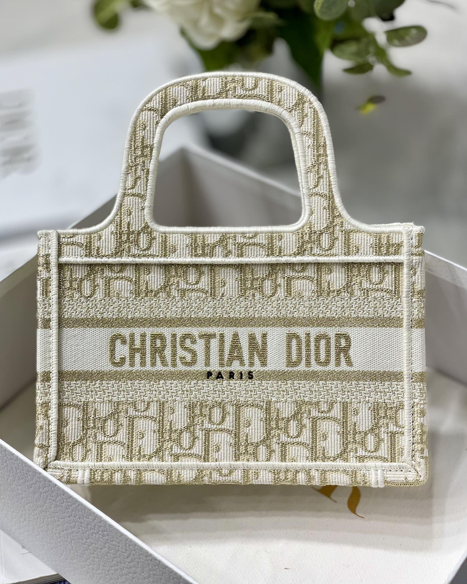Dior Mini Book Tote Embroidered Handbag