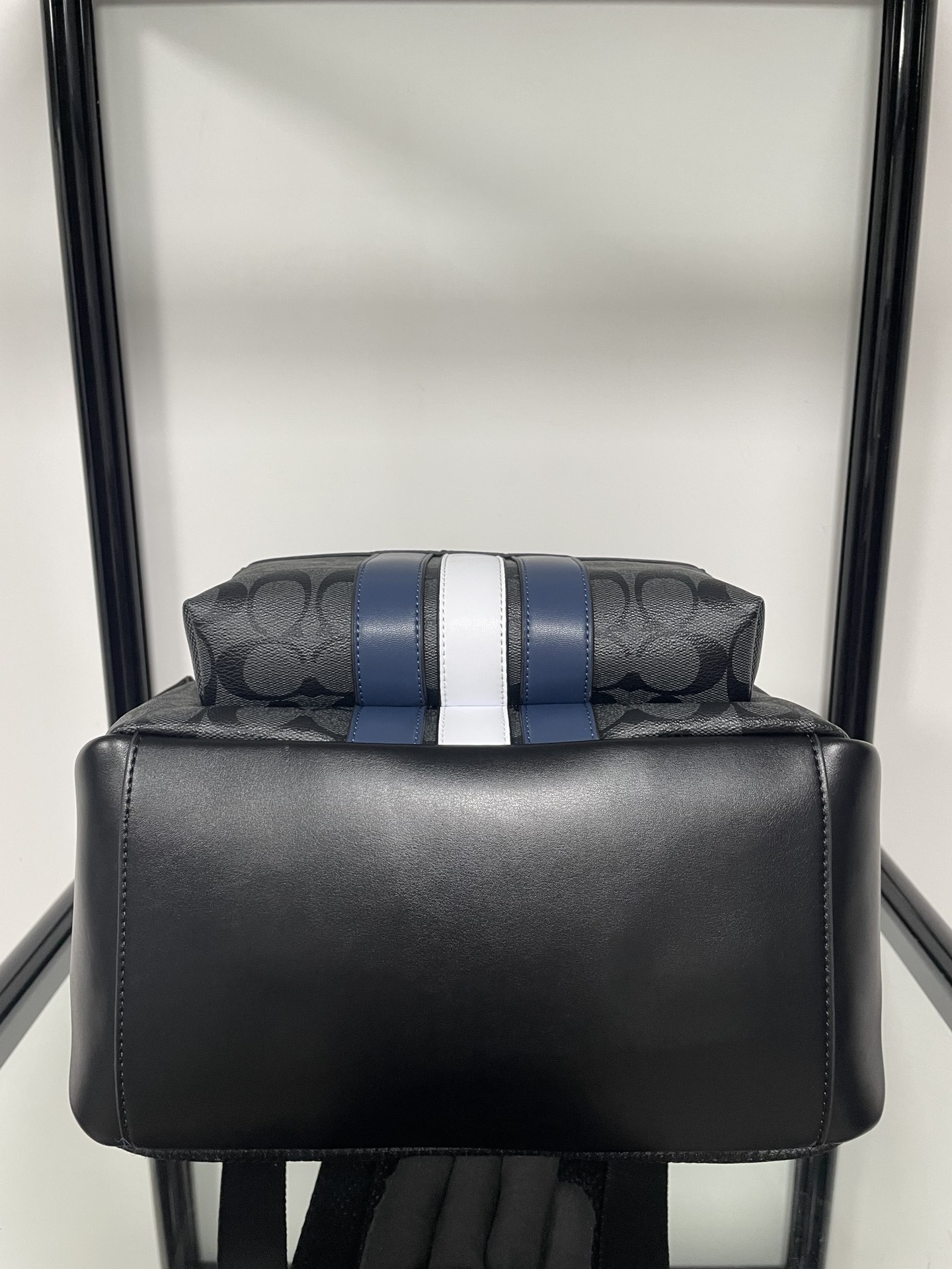 Coach Coach/蔻驰男士双肩包 67250 标志c纹pvc拼皮条纹休闲背包/旅行包 内里袋可单独装ipad 可放下笔记本电脑 背部采用了透气棉设计 潮男专属配色 出游旅行百搭实用 尺寸：34*43*13cm